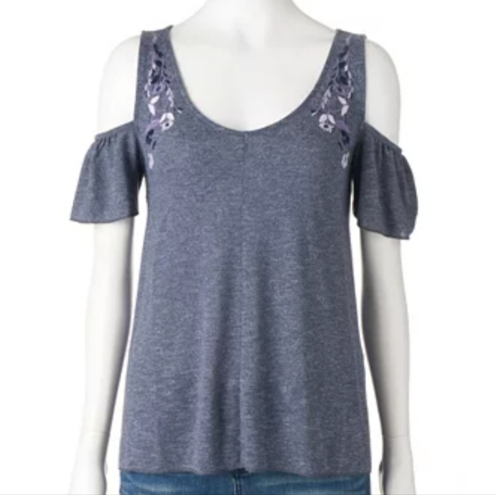 Women's Sonoma Goods For Life Cold-Shoulder Tee Floral Embroidery